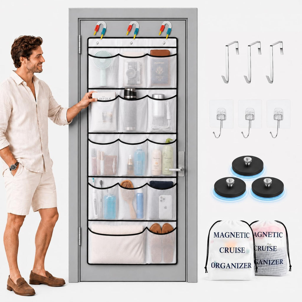 Magnetic Cruise Door Organizer,Over The Door Shoe Organizer,14 Mesh Pockets