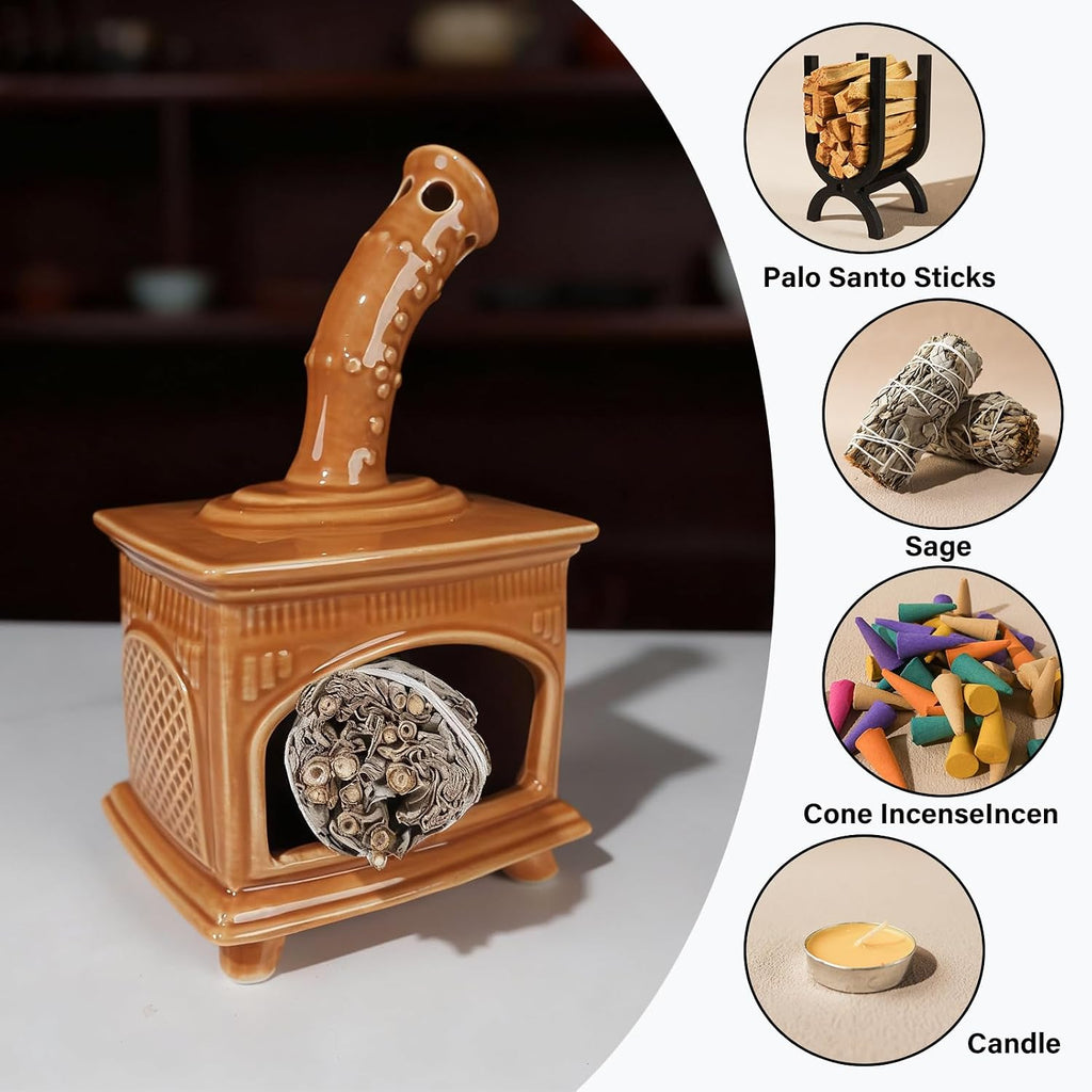 MOUGIGI Ceramic Palo Santo Holder and Mini Chiminea Smudge Bowl