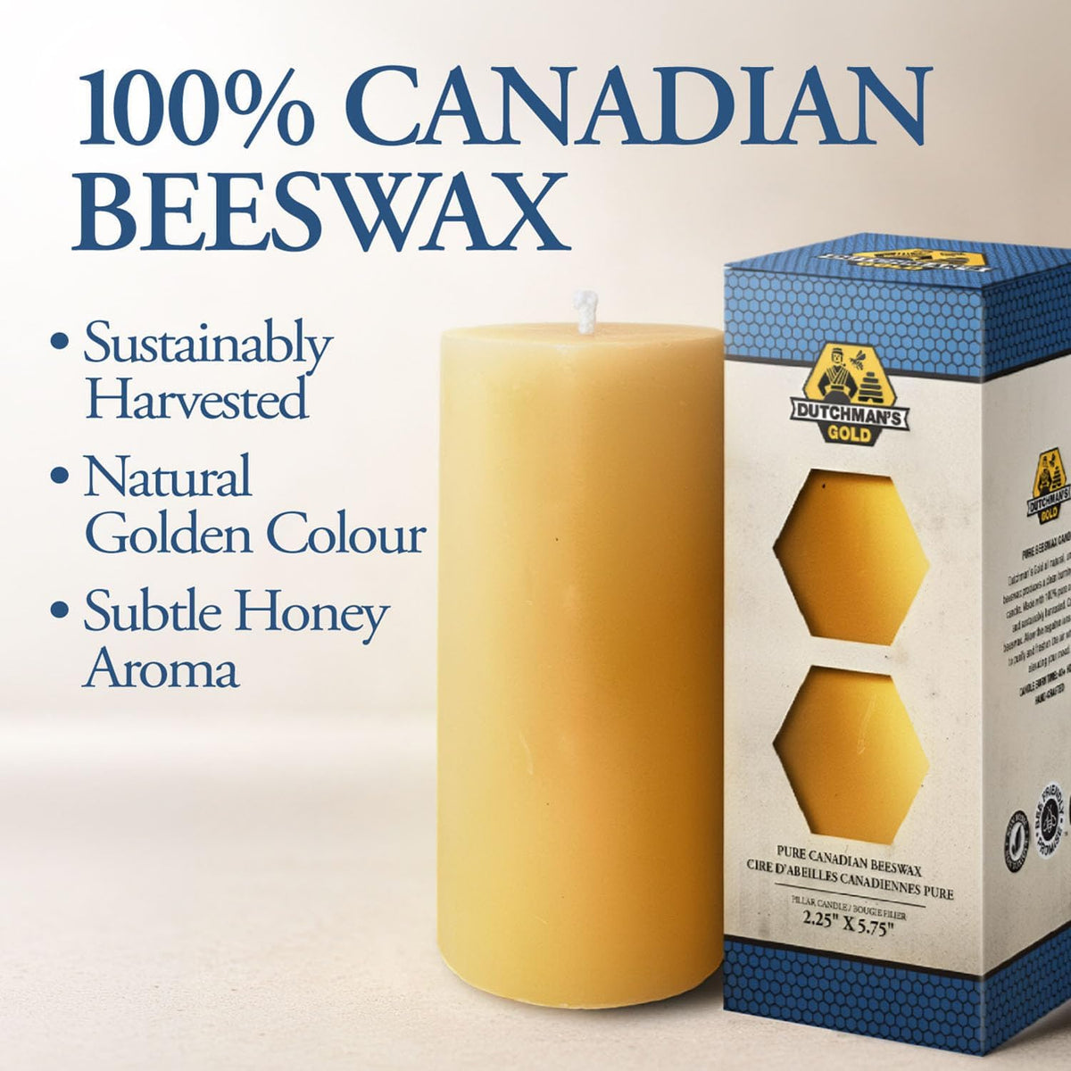 Dutchman's Gold Handcrafted Beeswax Pillar Candle (Tall)