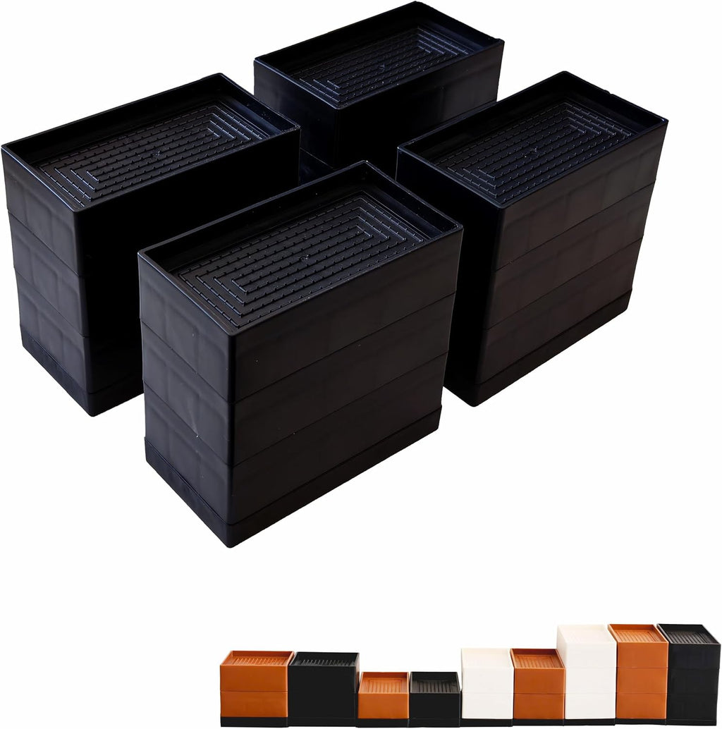 4Pcs Bed Risers Heavy Duty Adjustable 4.33" Furniture Risers Black