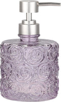 Marcella Glass Soap Dispenser with Soap Pump, Refillable 14 Ounce Capacity, Floral Design Rose Patterns, Heavy Weight Thick Glass for Bathroom, Premium Kitchen Soap Dispenser Lavender