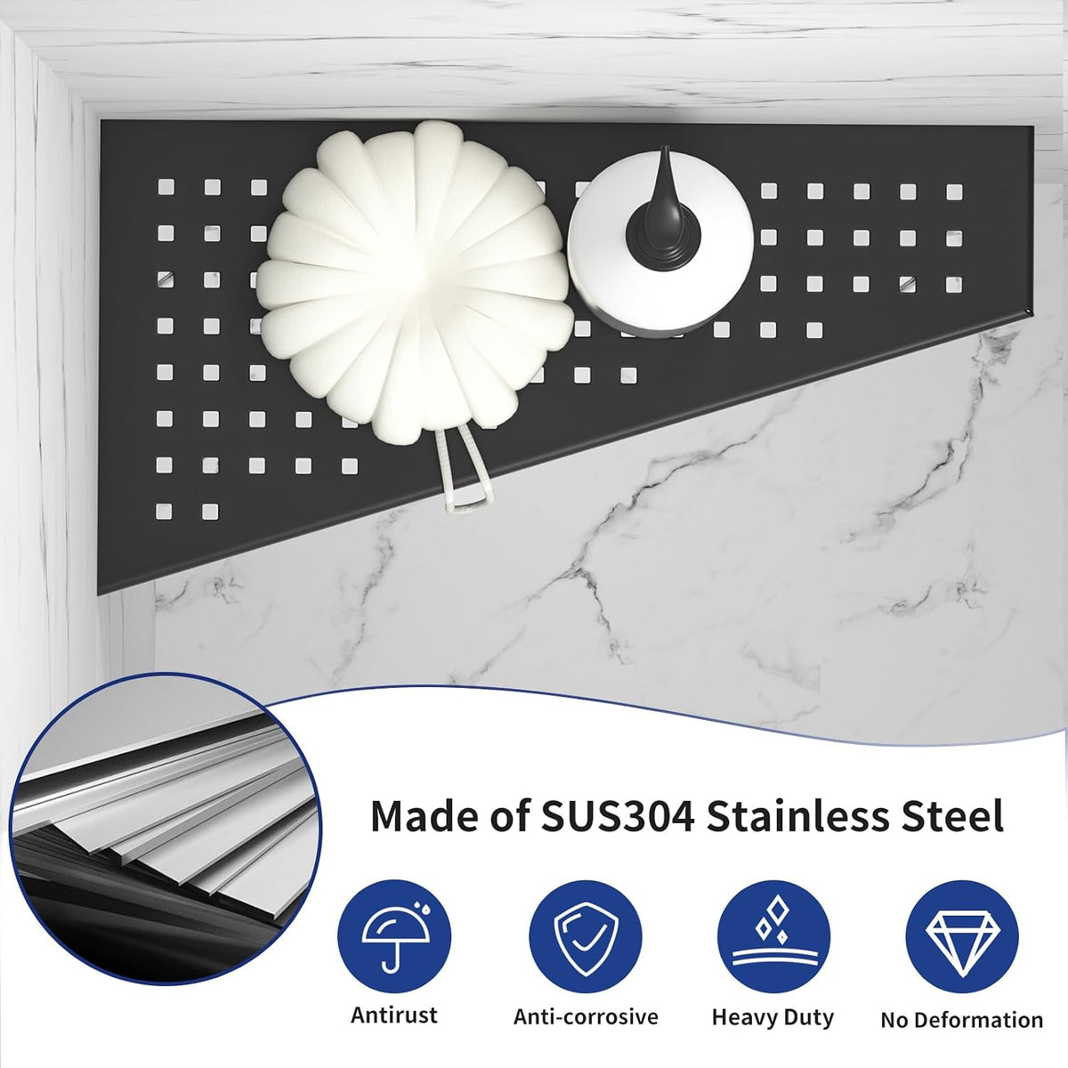 Corner Shower Shelf 12" Matte Black, 304 Stainless Steel