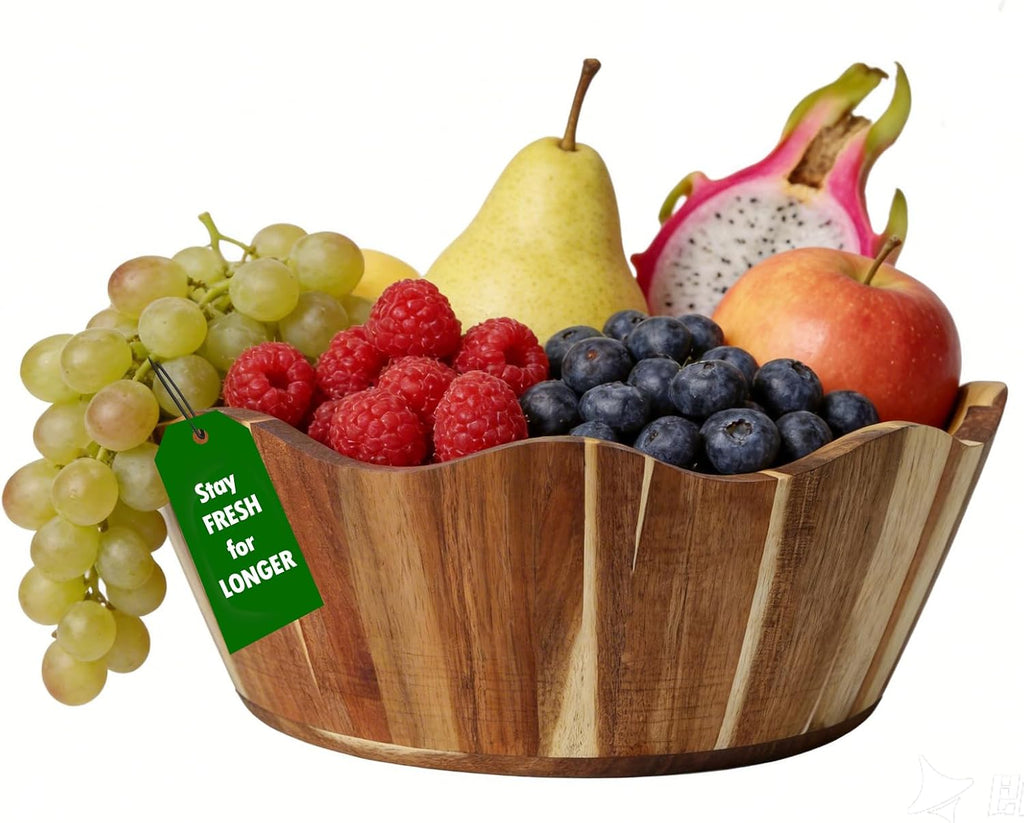 Wooden Fruit Bowl, Large Kitchen Counter Fruit Basket Storage