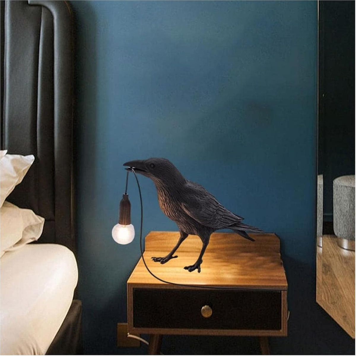 Gothic Raven Table Lamp, Black Lamp with E14 Base