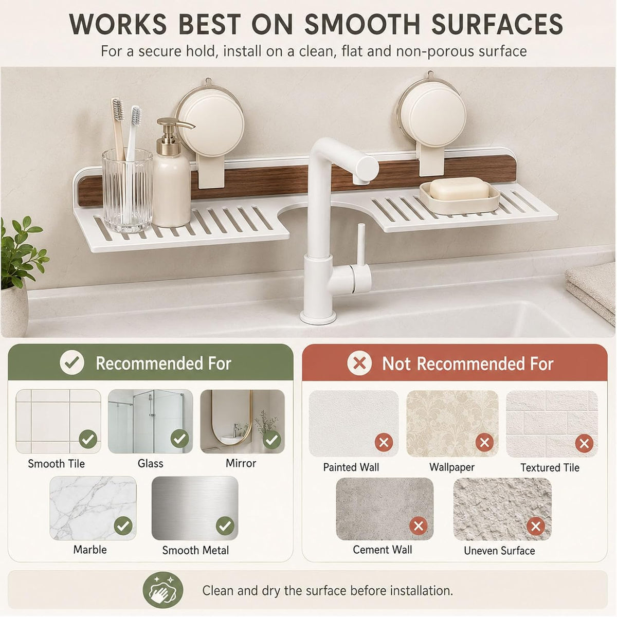 Bathroom Over Sink Shelf, 23.6 Inch No Drill Sink Organizer