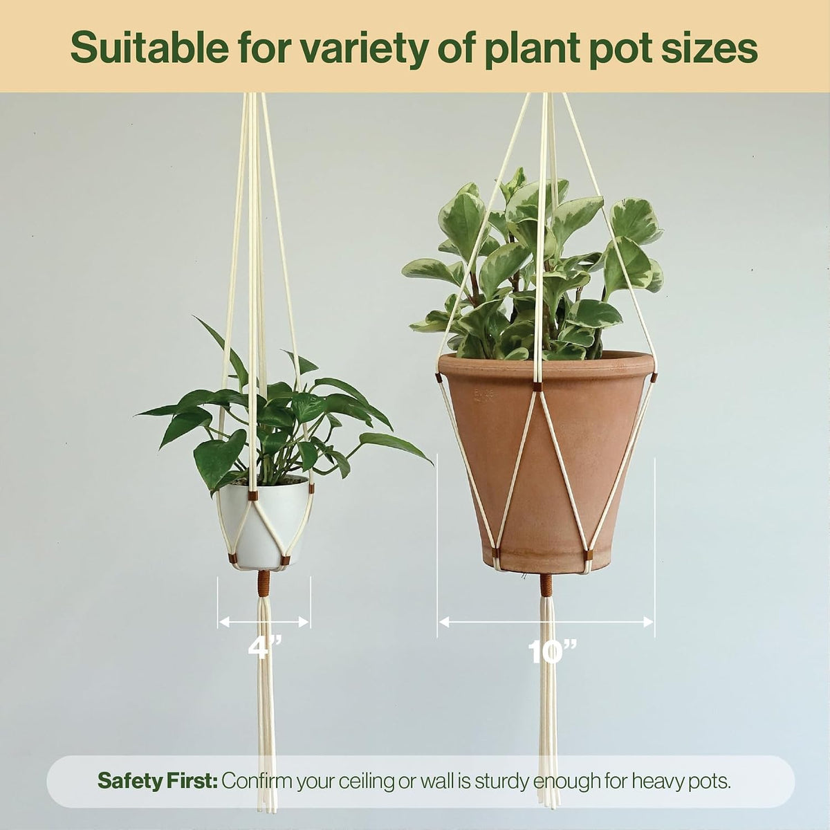 Macrame Plant Hanger Polyester Rope 42 Inch Outdoor Indoor Adjustable Hanging Planter for up to 10 Inch Plant Pot Modern Boho Home Decor (1, Ivory/Burnt Orange)