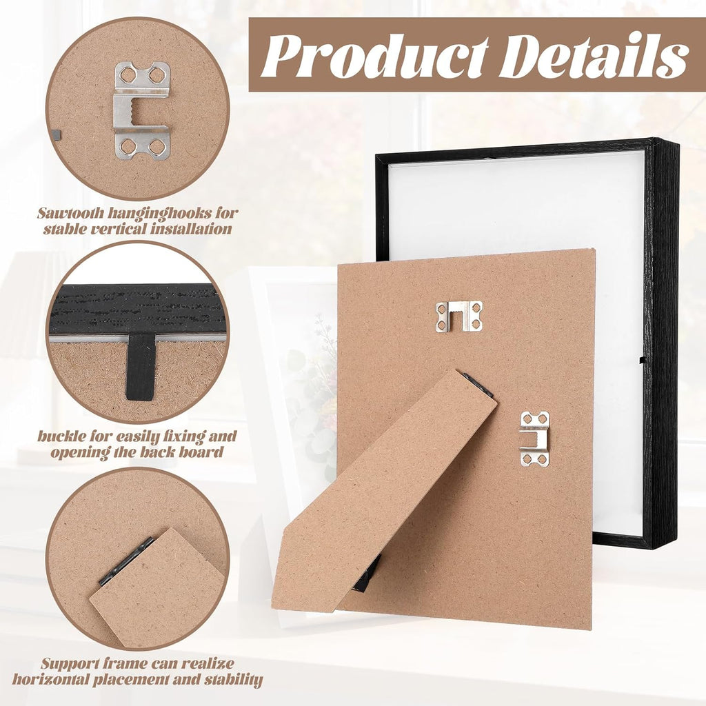 4 Shadow Box Frames, 8x10 inch Wood 3D Picture Frame Display Cases