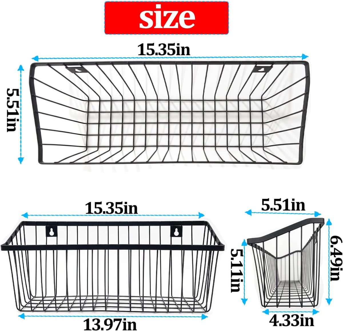 2 Set Cabinet Door Organizer, Adhesive Hanging Wall Storage Basket, Black