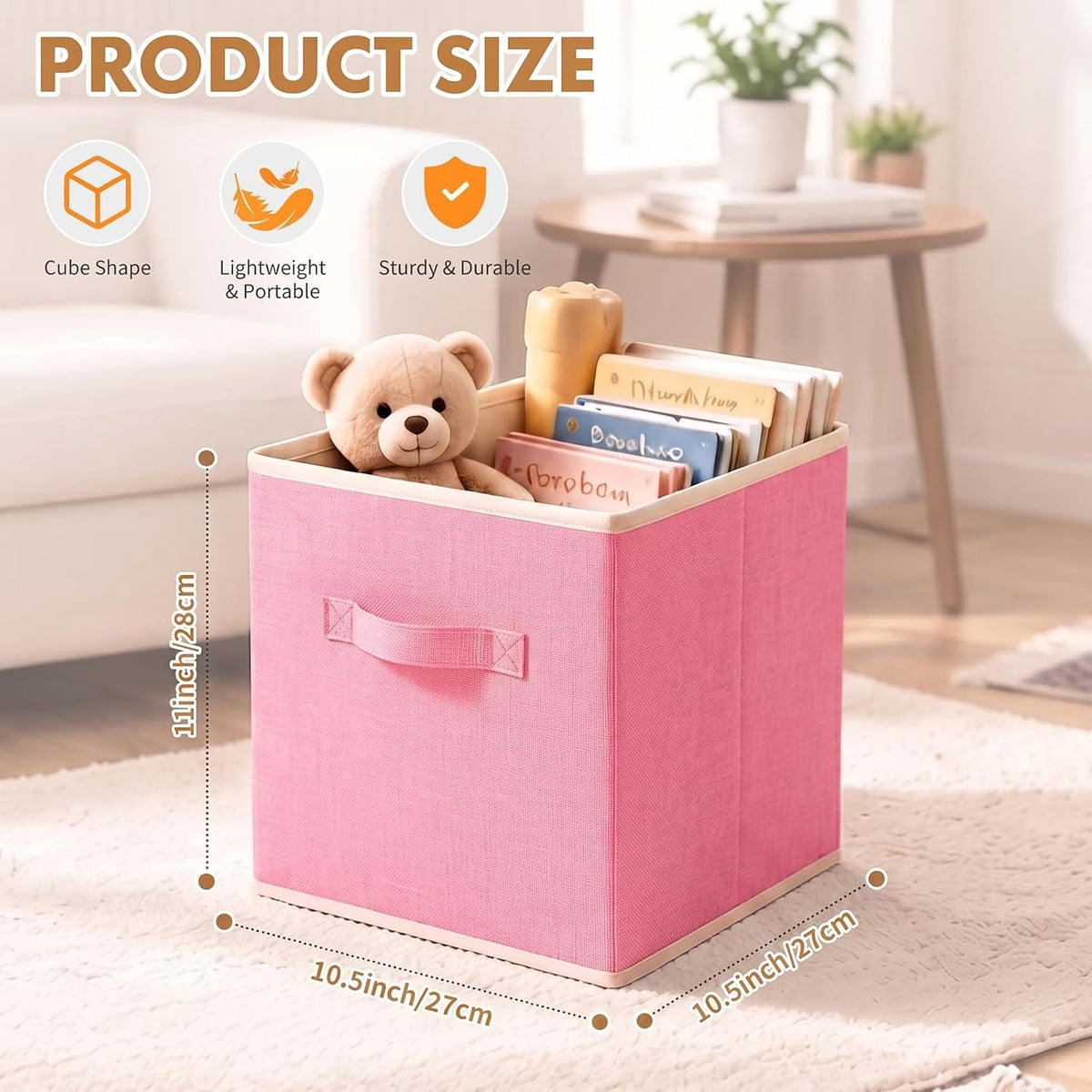 ShellKingdom Storage Bins, Foldable Linen Storage Cubes, 2 Pack (Peach)