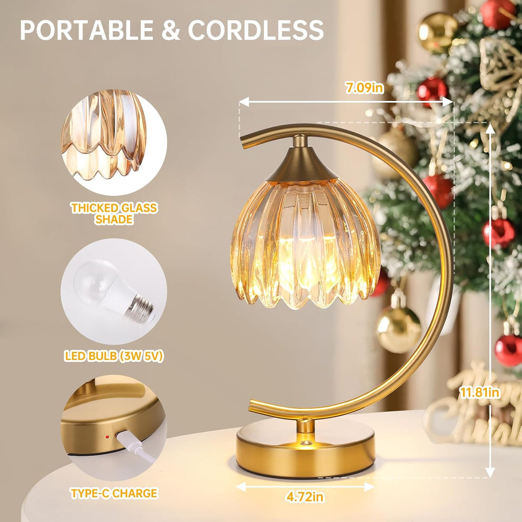 Shenmoyl Set of 2 Tulip Table Lamp, 5200mAh Cordless Touch Control Table Lamp with 3 Color Temps & Stepless Dimming, Rechargeable Battery Table Lamp for Living Room, Bedroom, Shelf (Amber Tulip)