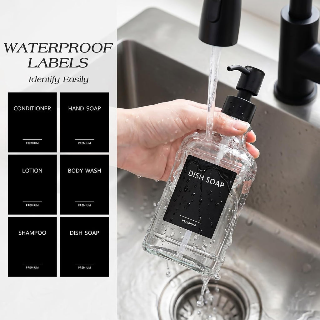 Kitchen Soap Dispenser Set, Hand and Dish Soap Dispenser Set with Sponge Holder, Dish Soap Dispenser with Instant Dry Tray for Kitchen, 17 fl oz Clear Glass Soap Dispenser with Pump