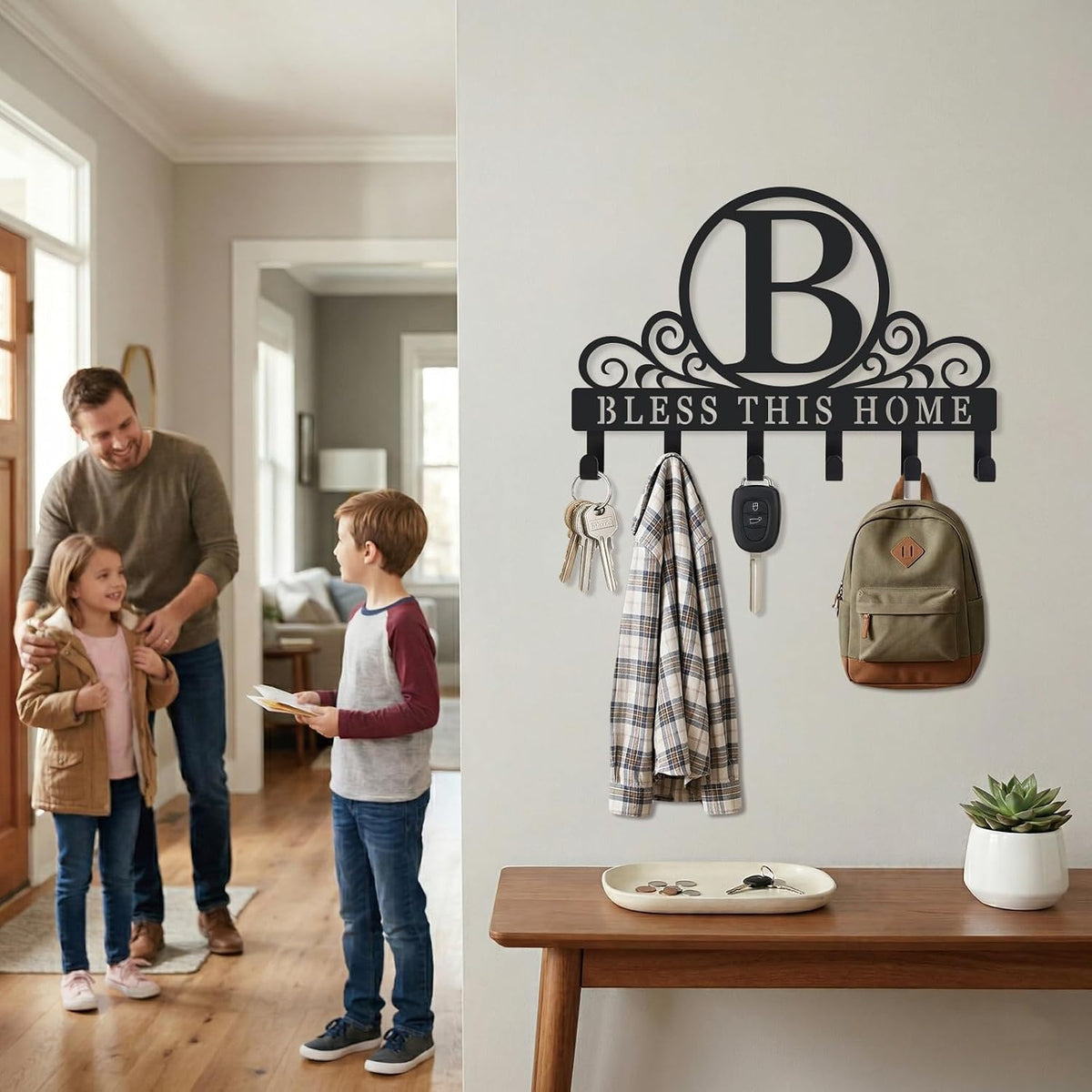 Personalized Metal Letter B Key Holder for Wall, Monogram Coat Rack Wall Mount, Key Hooks Perfect for Bathroom, Living Room, Kitchen, Office Ideal Wedding, Anniversary, Housewarming Gift