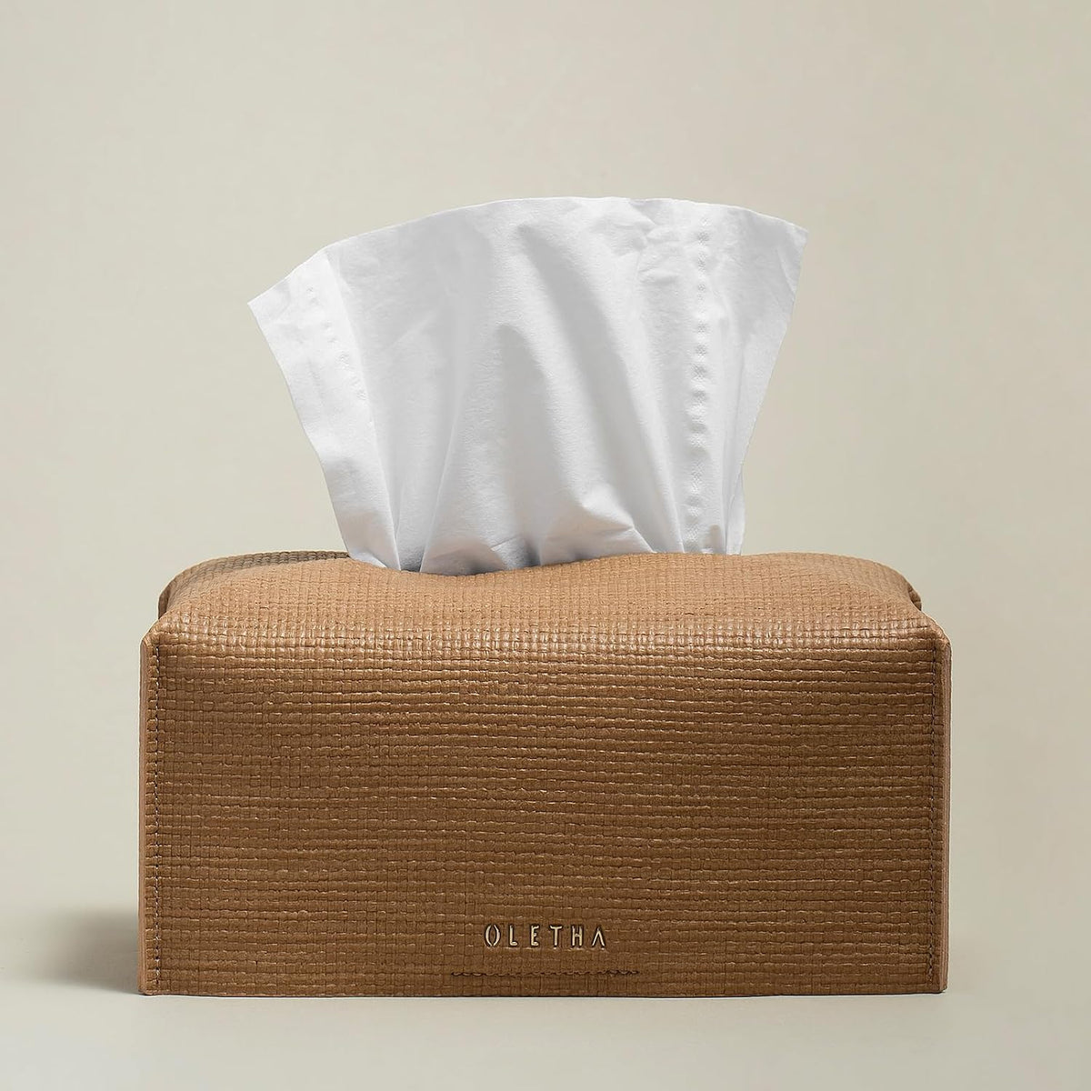 OLETHA Rectangle Tissue Box Cover, Raffia Embossing, Wheat, Large Size