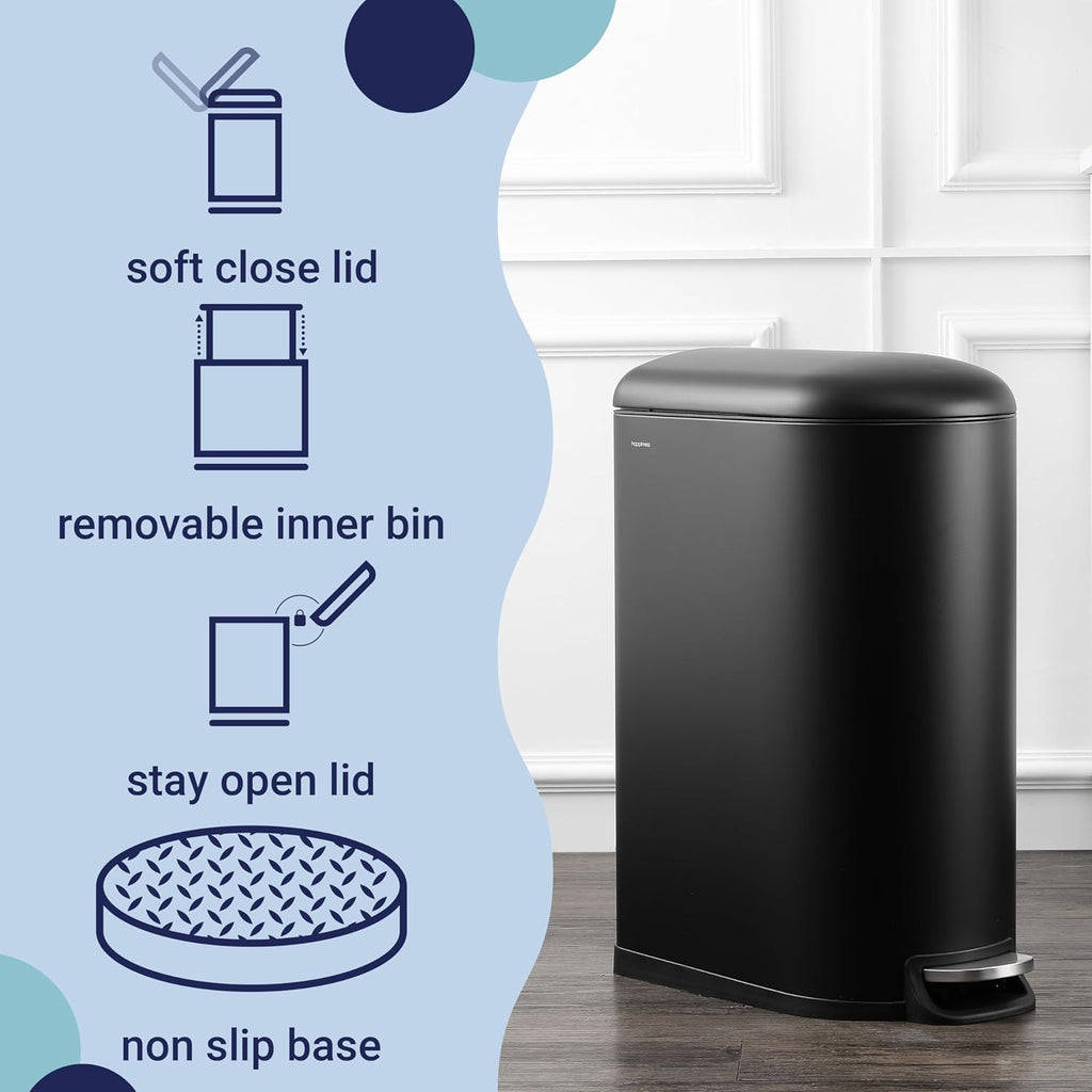 happimess Roland Mini 2.6 Gal Step Trash Can Soft-Close, Charcoal Black