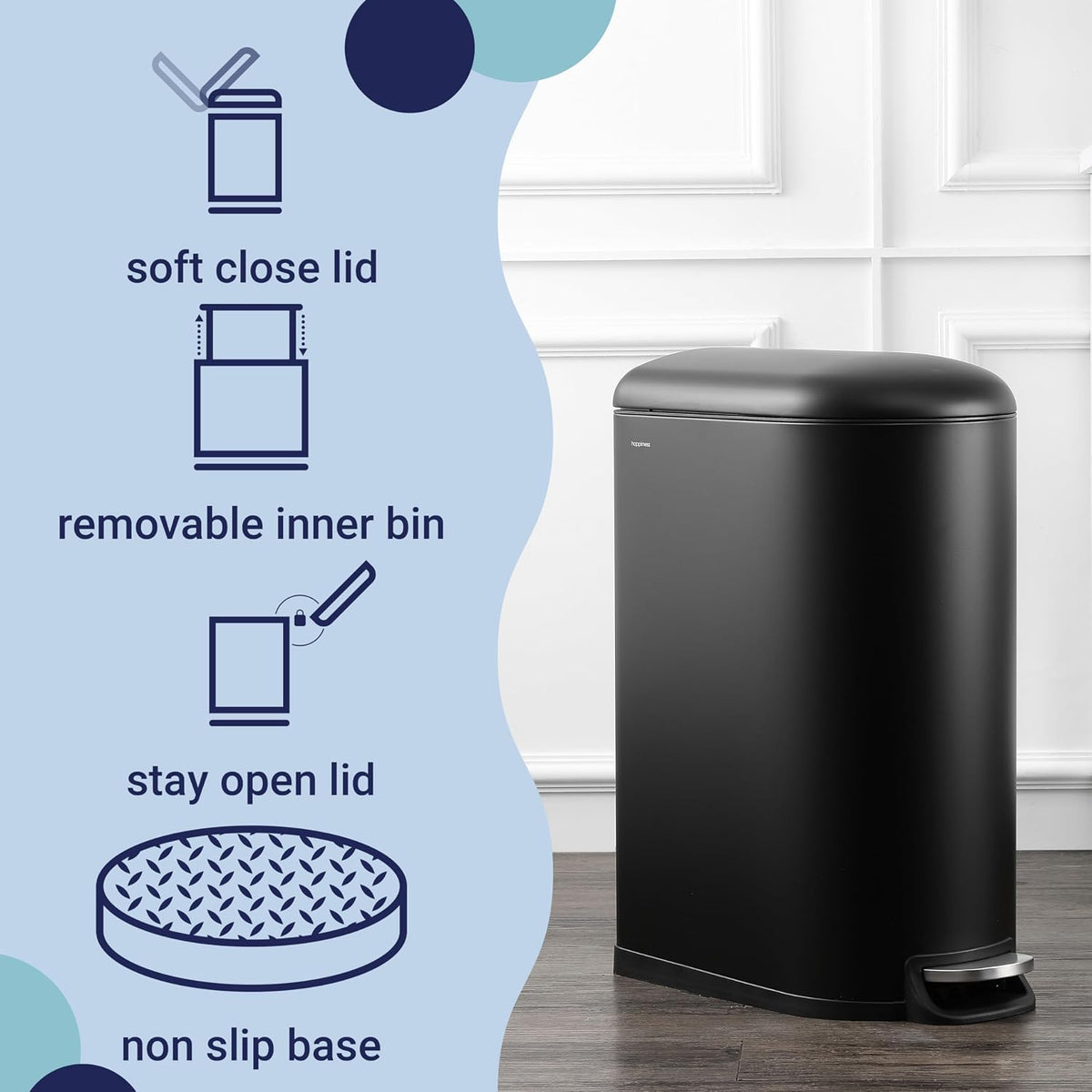 happimess Roland Mini 2.6 Gal Step Trash Can Soft-Close, Charcoal Black