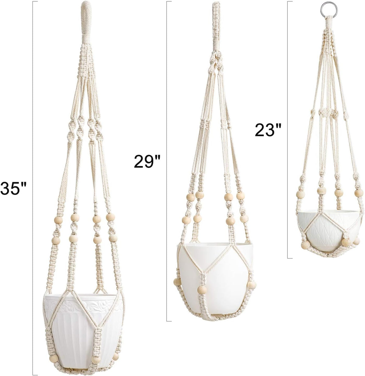 Mkono 3 Pack Macrame Plant Hangers Hanging Planters for Indoor Plants Ivory