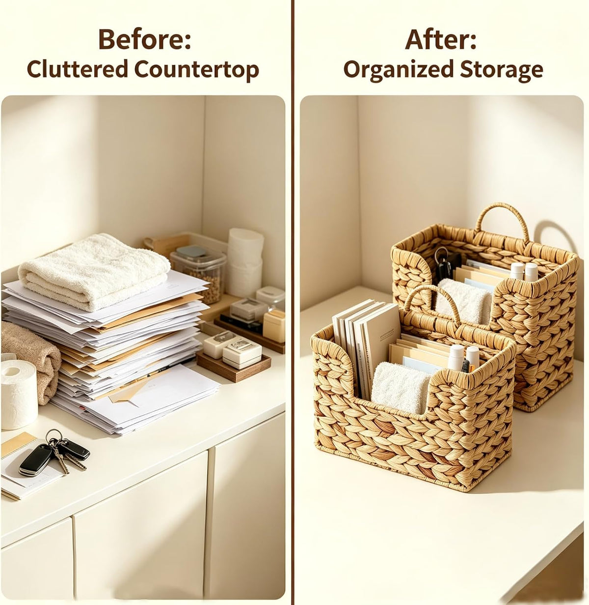 2 Pcs Hanging Magazine Basket, Woven Wall Mail Holder Organizer with Handle
