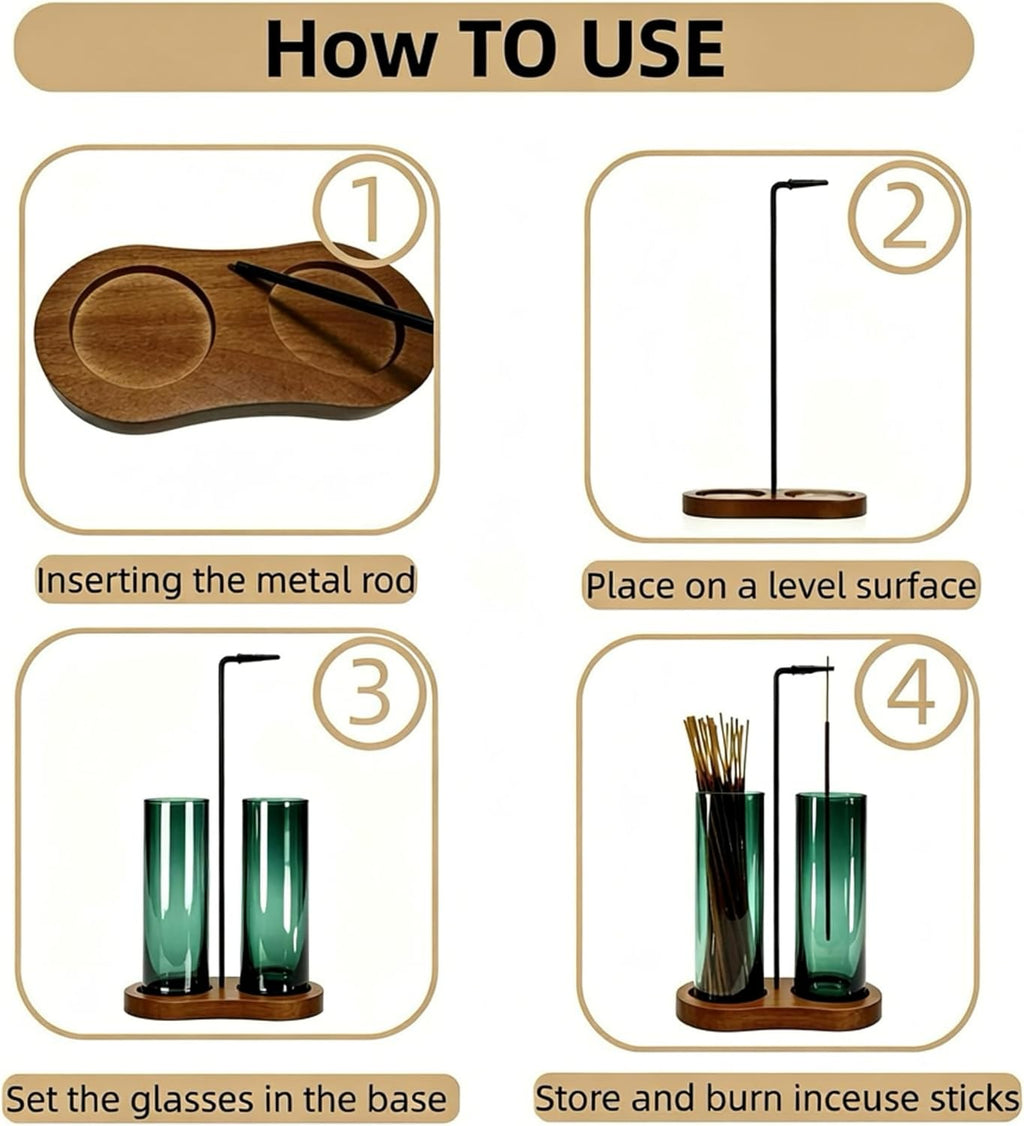 Emerald Green Incense Holder, Incense Sticks Burner Holder with Storage,Hang Upside Down Incense Holder for Sticks with Glass Ash Catcher for Room Decor (Dark Emerald)