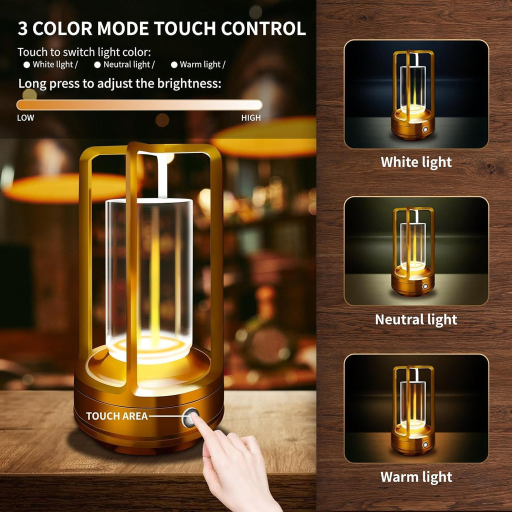 Rechargeable Table Lamp, 4000mAh Battery Cordless Lamp (Gold-2 )