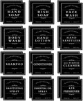 24PCS Waterproof Soap Labels for Bottles, Bathroom Hand Soap Label Stickers, Shampoo and Conditioner Dispenser Labels for Glass/Plastic Spray Bottle (Black)