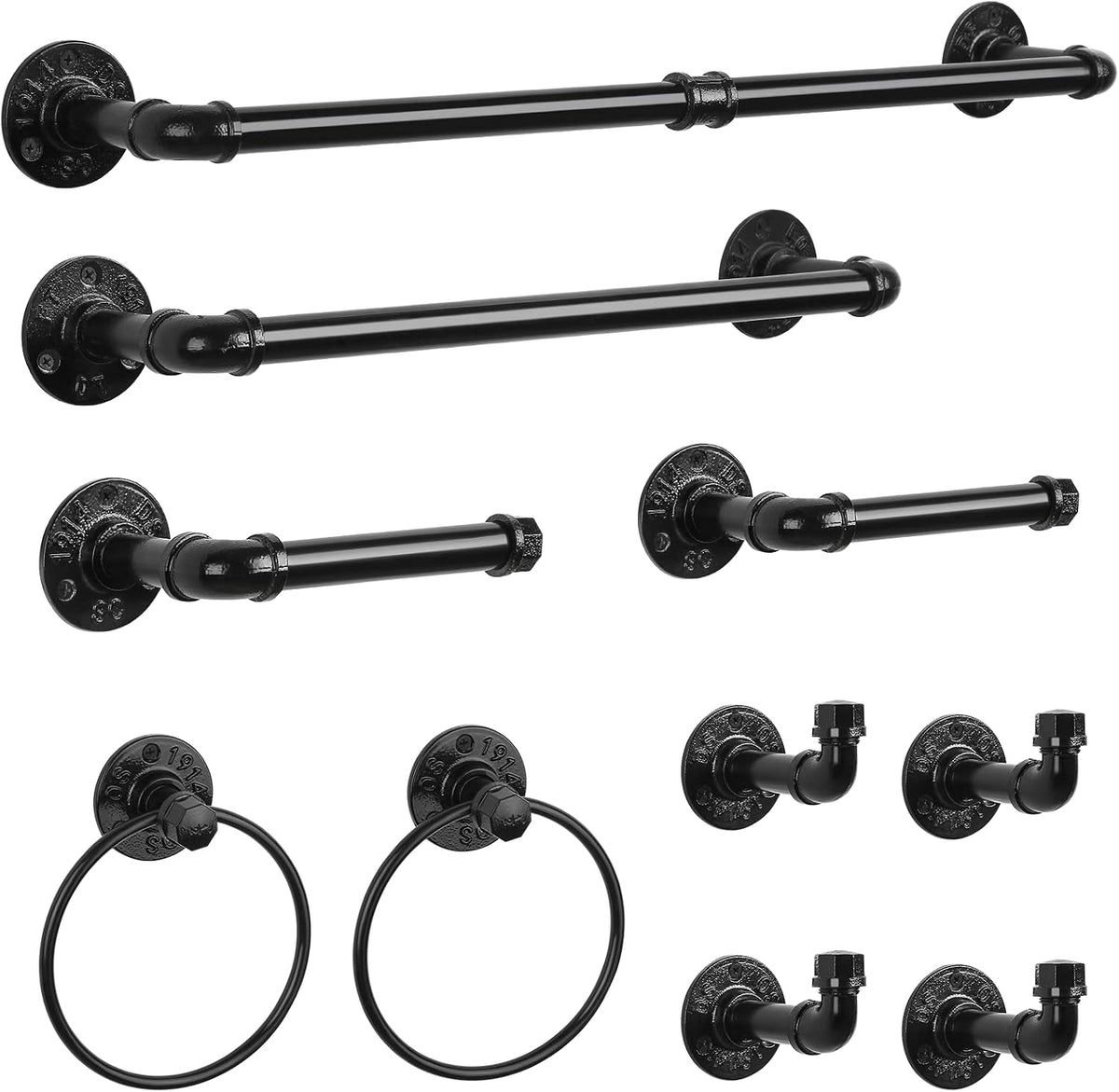 CADUKE 13-Pieces Black Bathroom Hardware Set Industrial Pipe Towel Bar