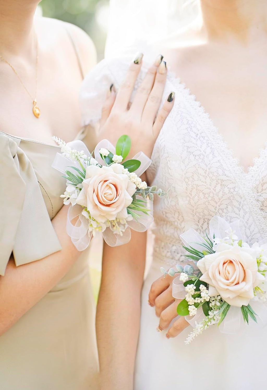 Champagne Corsage and Boutonniere Set Girl Prom Corsage Wristlet