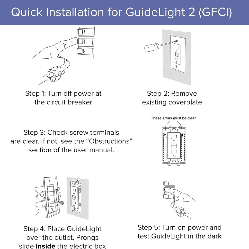 3 Pack - SnapPower GuideLight [for GFCI Outlets Only] - Night Light - Electrical Outlet Wall Plate With LED Night Lights - Automatic On/Off Sensor - (GFCI, Ivory)