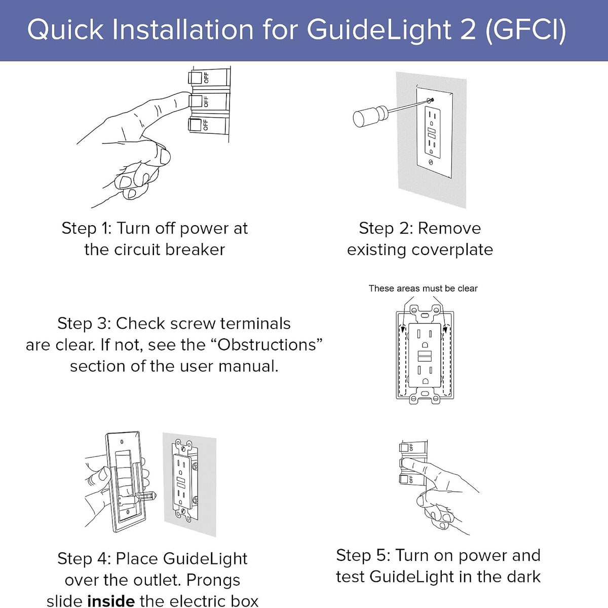 3 Pack - SnapPower GuideLight [for GFCI Outlets Only] - Night Light - Electrical Outlet Wall Plate With LED Night Lights - Automatic On/Off Sensor - (GFCI, Ivory)