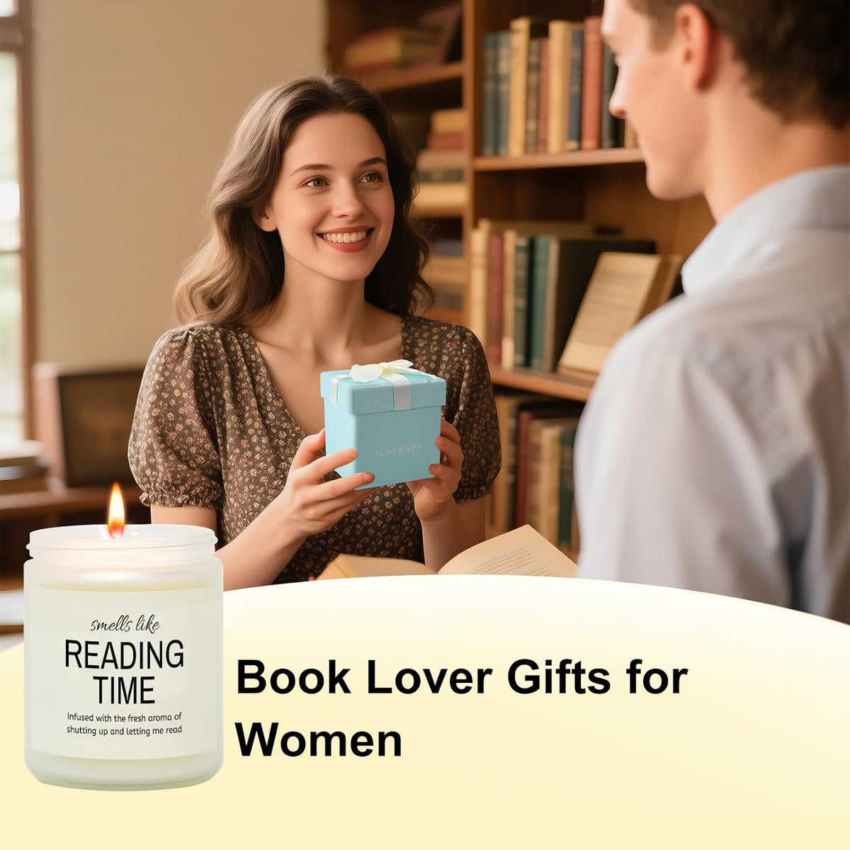 KOSMICKISS Gifts for Book Lovers, Lavender Soy Candle, 9 OZ Soy Wax Candle