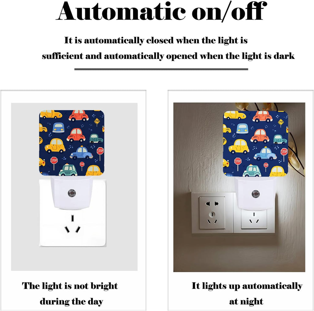 Cute Cartoon Cars Night Light,Plug Into Wall Decor for Stairway,Hallway,Kitchen,Dusk to Dawn Sensor Nightlights for Boys/Girls/Women/Men Room Gifts