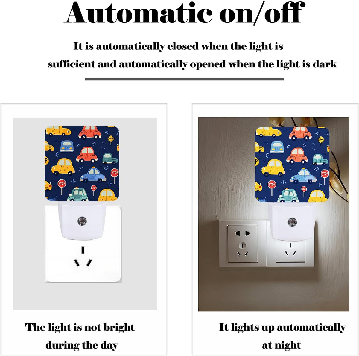 Cute Cartoon Cars Night Light,Plug Into Wall Decor for Stairway,Hallway,Kitchen,Dusk to Dawn Sensor Nightlights for Boys/Girls/Women/Men Room Gifts