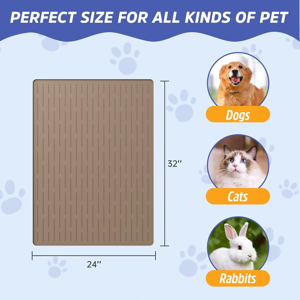 Large Dog Mats for Food and Water, 32"x24" Waterproof Pet Food Mats for Floor Nonslip Silicone Bowl Mats with Raised Edges