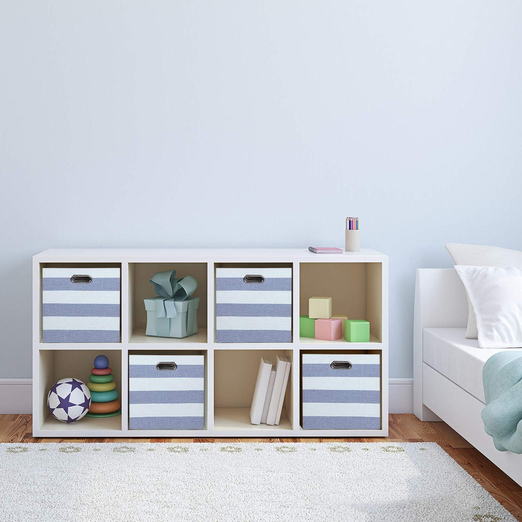 13x13x13 Storage Cubes Bins,Collapsible Fabric Bins 4Pack,Blue-white