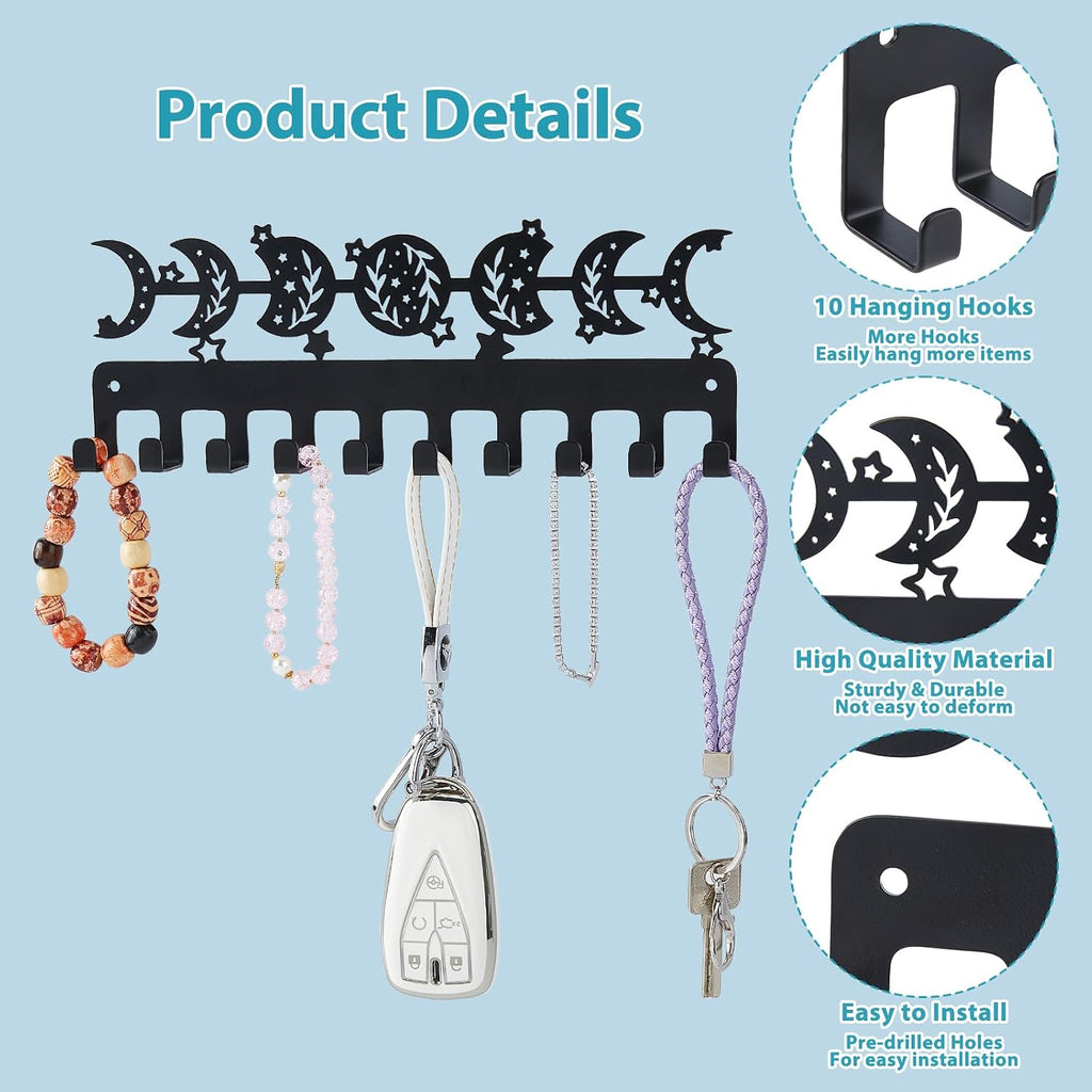 SUPERDANT Moon Phase Key Holder Wall Mounted Key Hanger for Entryway