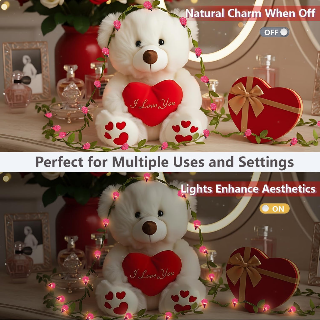 suddus 12.5FT Pink Rose Flower String Lights Battery Powered with Remote