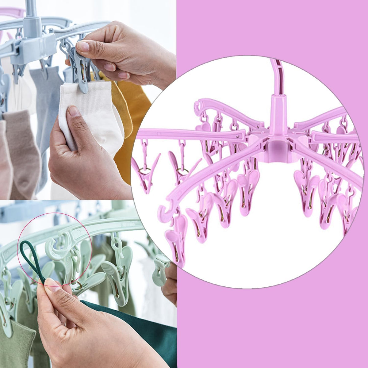 Clothes Drying Hanger with 24 Clips,Foldable Hanging Rack 2 PCS