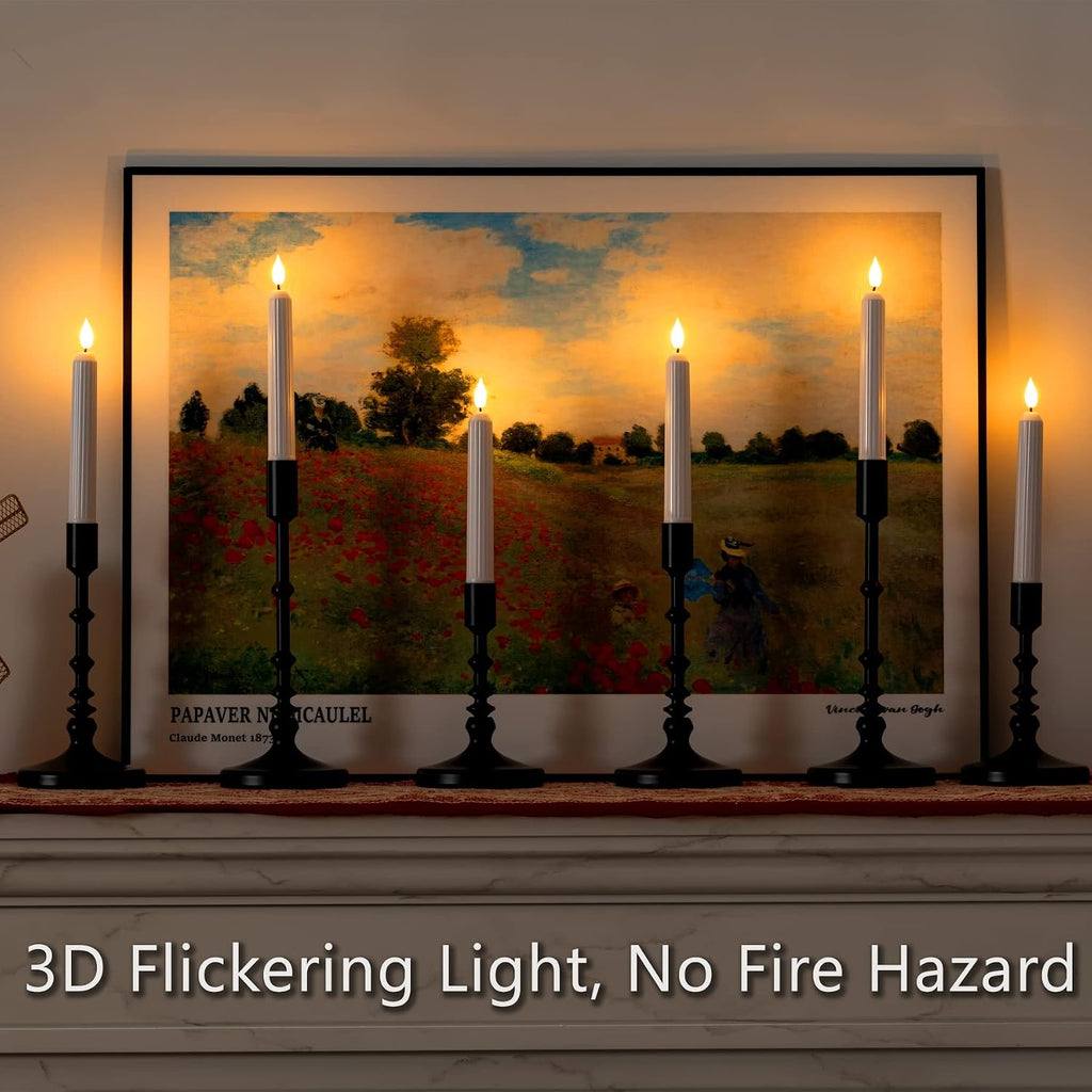 5plots White Flameless Taper Candles with Remote, Timer, Roman Column Led Taper Candles Battery Operated, Led Candlesticks with 3D Flame, Floating Flickering Candles for Halloween Christmas Decor