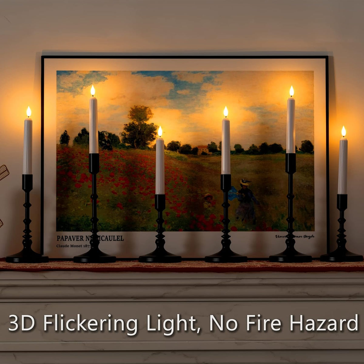 5plots White Flameless Taper Candles with Remote, Timer, Roman Column Led Taper Candles Battery Operated, Led Candlesticks with 3D Flame, Floating Flickering Candles for Halloween Christmas Decor