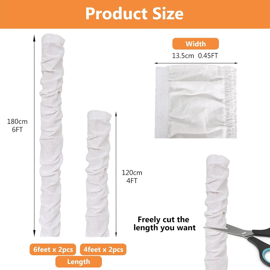 White Fabric Cord Cover, 2 Pcs 6 Feet and 2 Pcs 4 Feet Chain Cable Sleeve, Chandelier Lighting Wire Cord Cover for Lamps Light Fixtures Lighting Wires Cable Management, Pleat Effect