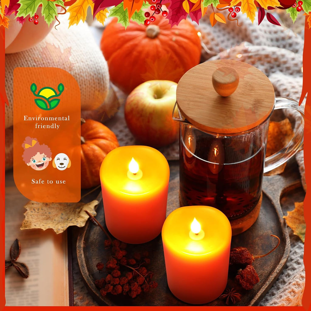 Retisee Flameless LED Candles Real Wax, 4 Pcs, Orange, 3 x 4 in
