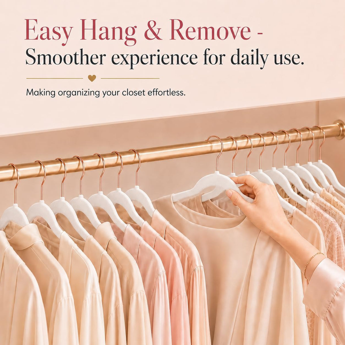 Smartor White Velvet Hangers 50 Pack, Non Slip Rose Gold Hook Felt Hangers