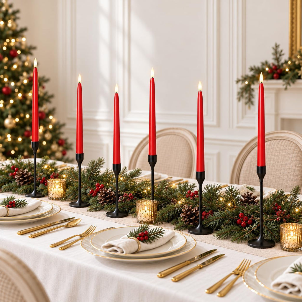 Red Flameless Taper Candles, Battery Operated Christmas Candles with Remote