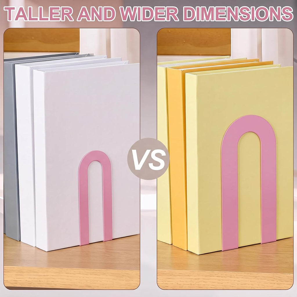Chunful 6 Pcs Pink Metal BookEnds Shelves, 7.5 x 5.75 x 3.5 in