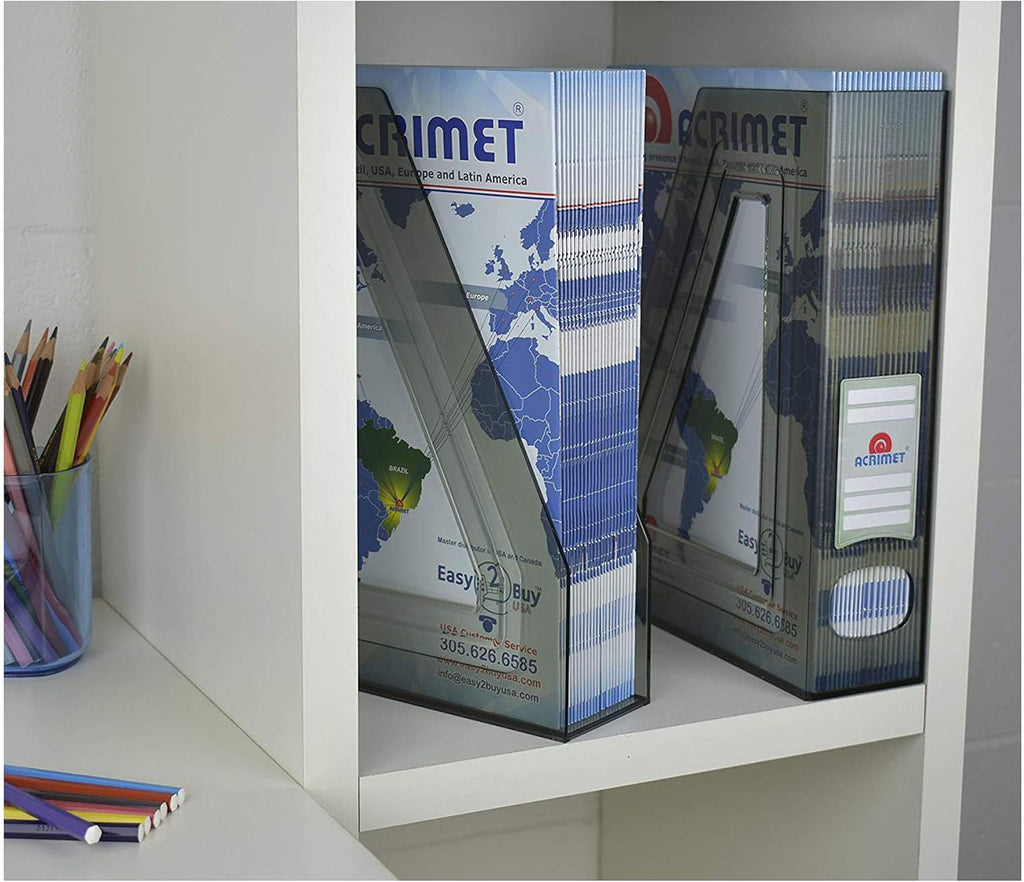 Acrimet Magazine File Holder, Vertical Desk Organizer, Clear Gray, 2 Pack