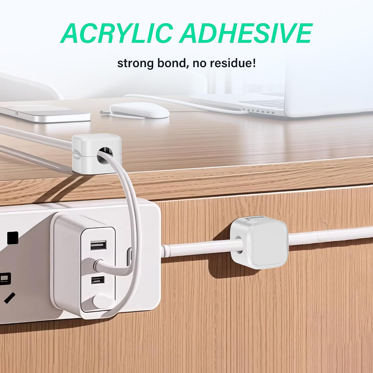 6-Pack Magnetic Cable Organizer Clips, Non-Rotating Cord Management with Double-Sided Adhesive Pads for Desk, Car, Office - Tangle-Free Solution for Charging Cables, USB Wires (White)