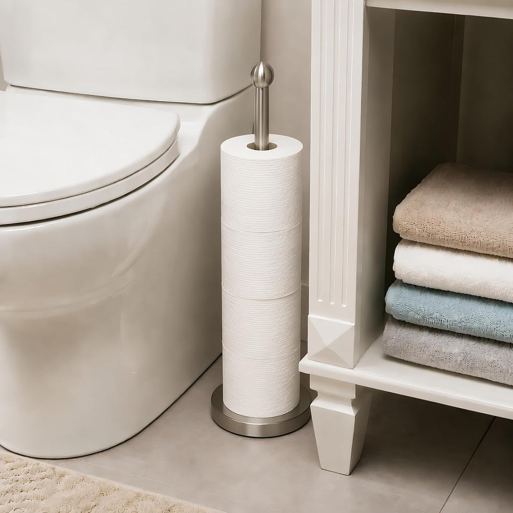 Toilet Paper Holder Stand for 4 or 5 Rolls - Brushed Nickel