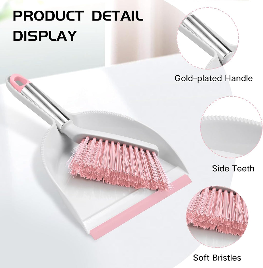 NACENA Mini Broom and Dustpan Set, Small Dust Pan and Brush Set,Pink