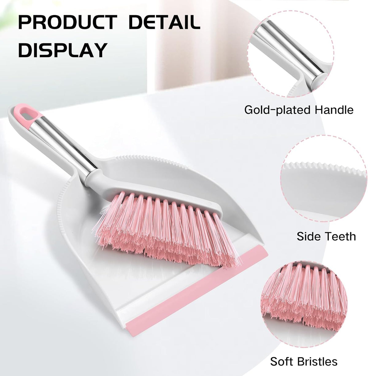 NACENA Mini Broom and Dustpan Set, Small Dust Pan and Brush Set,Pink