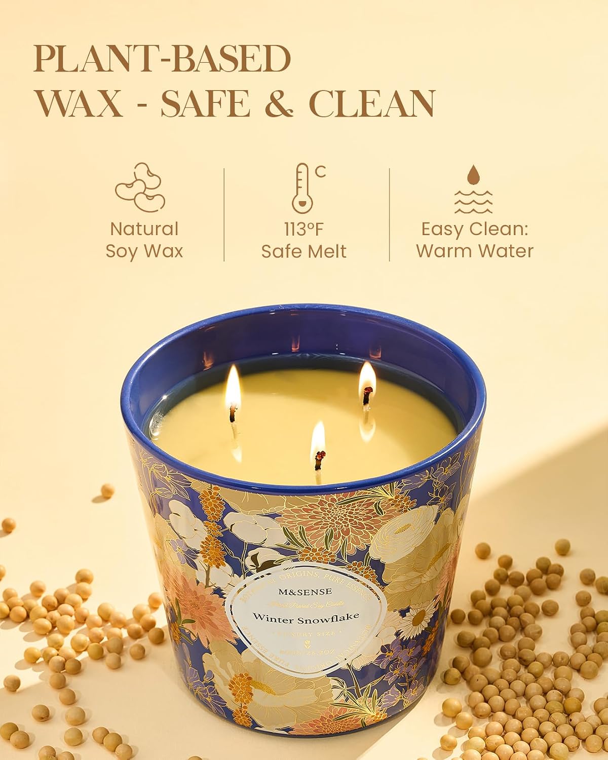 M&SENSE Winter Snowflake Scented Candle, Large 28.2oz Natural Soy Wax