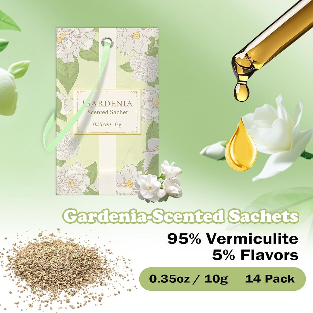 SCENTORINI Scented Sachets for Drawer and Closet, Gardenia Scent 14 Pack